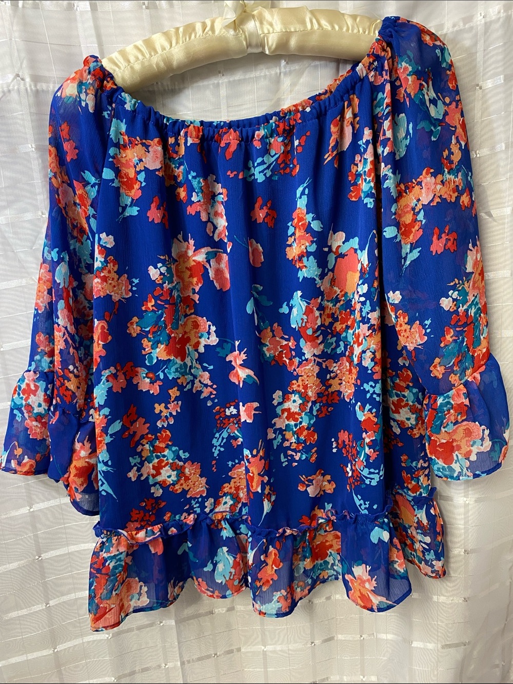Massini Royal Blue Floral Off-Shoulder Blouse